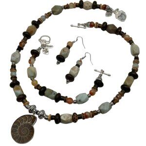 Handmade Jewelry Set ~ Ammonite, Amazonite, Tiger Eye, Agate, Coconut Shell